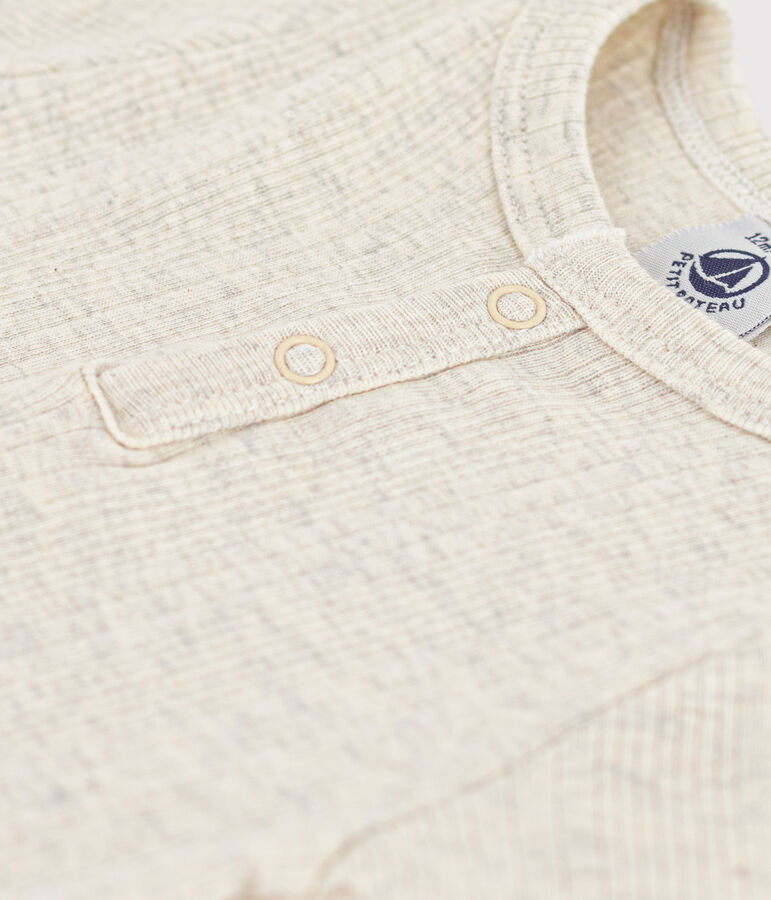 Body de manga corta de algod&oacute;n con cuello tunecino para beb&eacute; beige