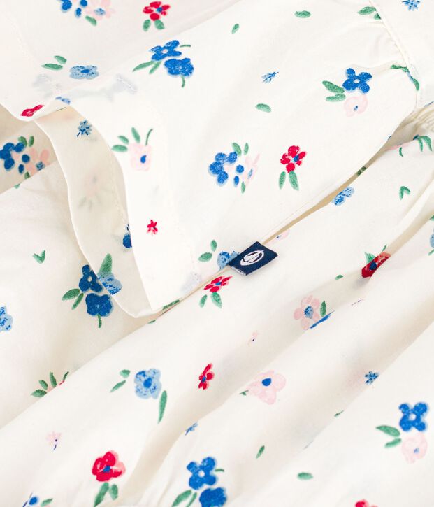 Vestido de algod&oacute;n de manga corta y pololo con estampado de flores para beb&eacute; blanco/multicolor