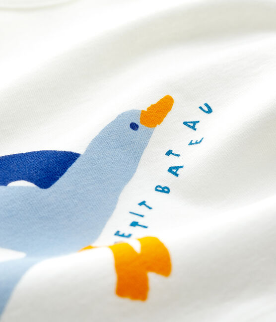 Camiseta de manga corta de canalé de bebé niño blanco MARSHMALLOW