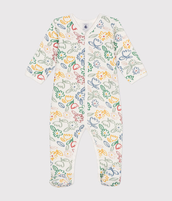 Pijama de terciopelo con estampado de flores para bebé blanco MARSHMALLOW/blanco MULTICO