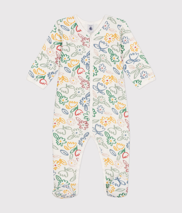 Pijama de terciopelo con estampado de flores para beb&eacute; blanco MARSHMALLOW/blanco MULTICO
