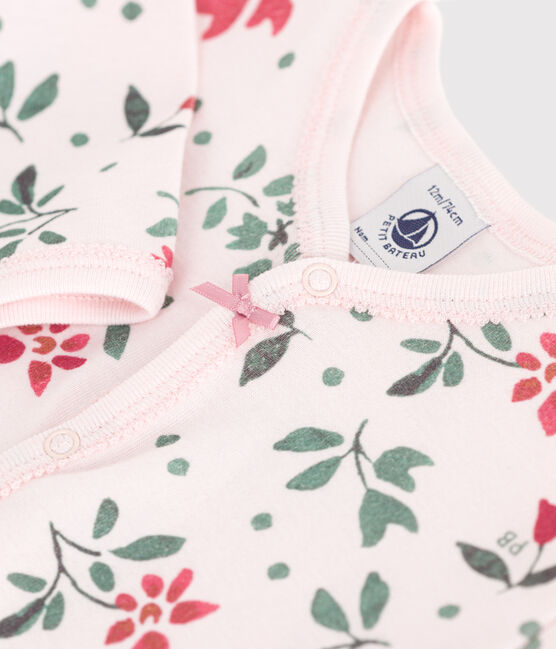 Pijama de algodón sin pies con flores para bebé rosa FLEUR/blanco MULTICO