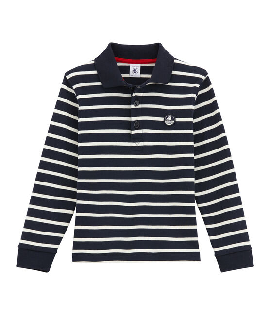 Polo de manga larga azul SMOKING/beige COQUILLE