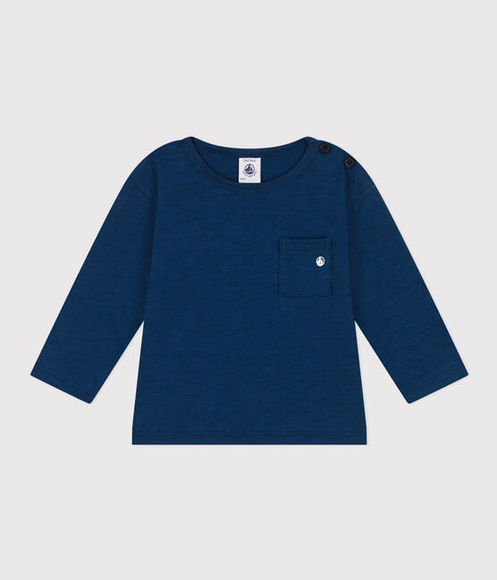 Camiseta de manga larga de punto flameado para bebé azul INCOGNITO