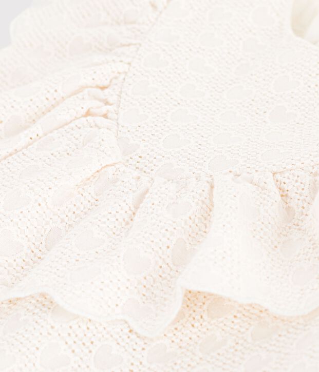 Vestido infantil de algod&oacute;n de manga corta con estampado de corazones blanco