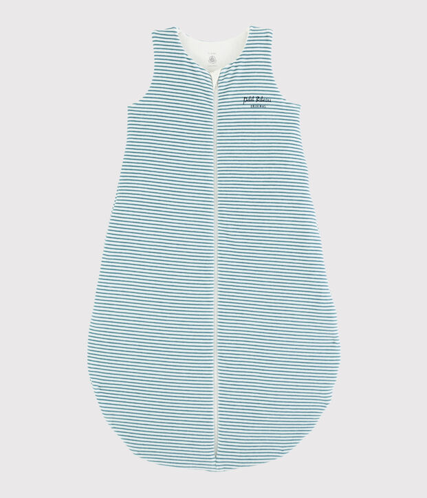 Saco de punto de tejido acanalado de rayas para beb&eacute; blanco/azul