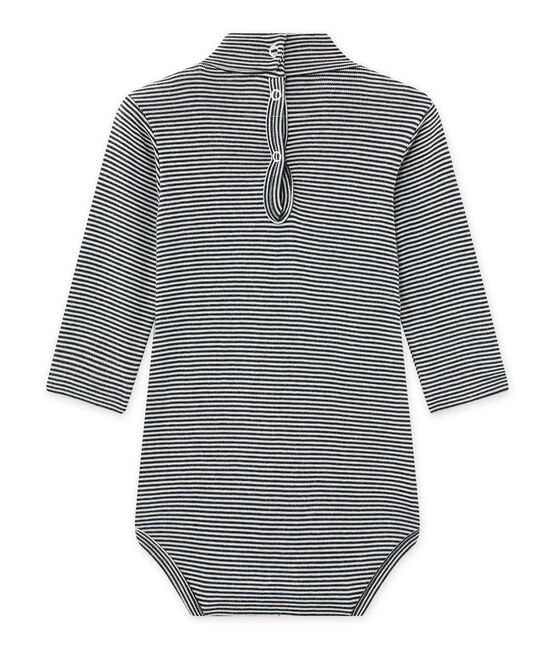 Body bebé mixto con el cuello cisne milrayas azul SMOKING/beige COQUILLE