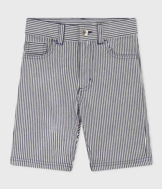 Bermudas de tela de algodón a rayas para niño azul MEDIEVAL/blanco MARSHMALLOW