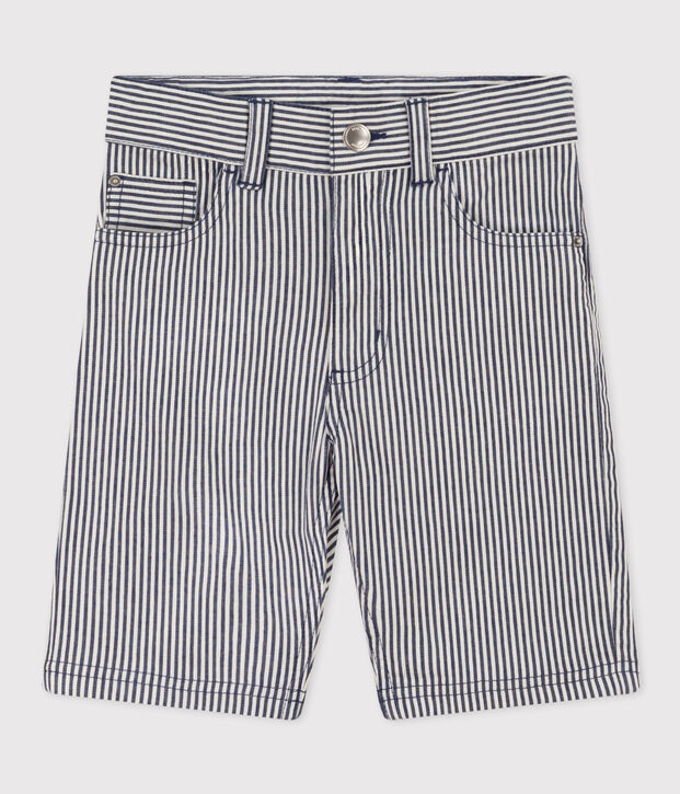 Bermudas de tela de algod&oacute;n a rayas para ni&ntilde;o azul/blanco