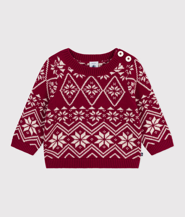 Jersey de lana y algod&oacute;n con estampados para beb&eacute; rojo/crudo