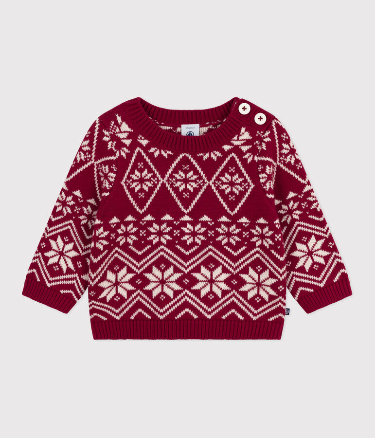 Jersey de lana y algod&oacute;n con estampados para beb&eacute; rojo/crudo