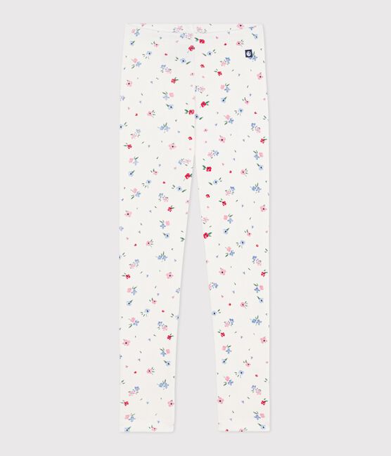 Leggings infantiles de algodón con estampado de flores blanco MARSHMALLOW/blanco MULTICO