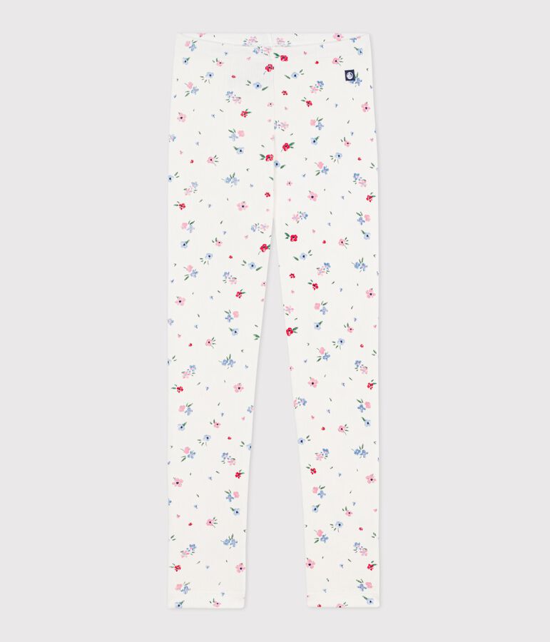 Leggings infantiles de algod&oacute;n con estampado de flores blanco/multicolor