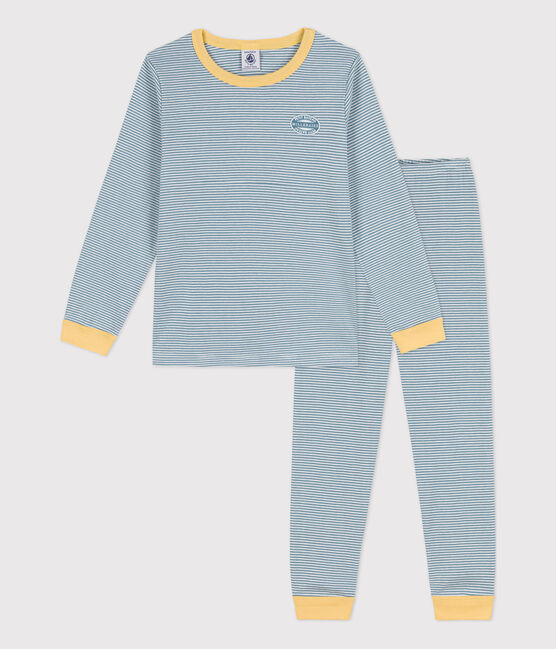 Pijama de algodón milrayas para niño/niña azul ROVER/blanco MARSHMALLOW