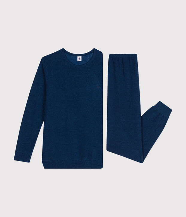 Pijama liso de tejido de rizo cepillado j&uacute;nior azul