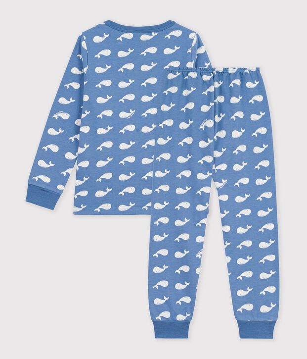 Pijama infantil de mulet&oacute;n con estampado de ballenas azul/blanco