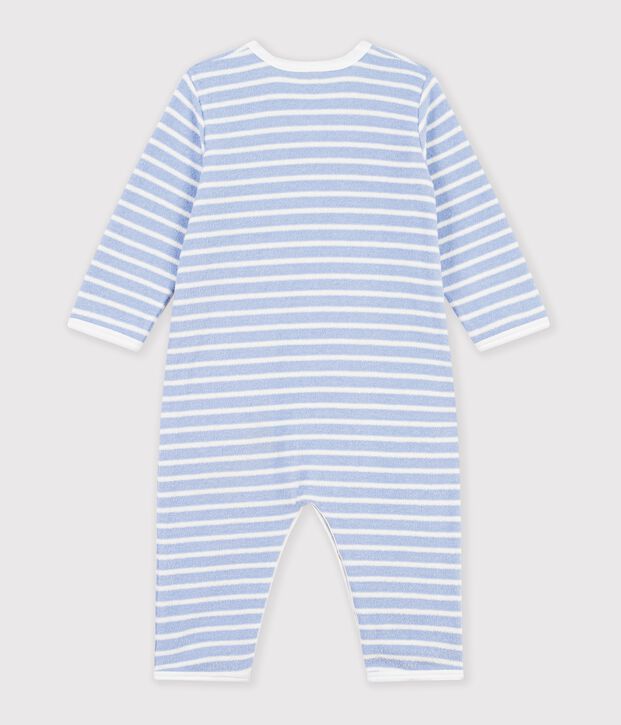 Pijama sin pies de rizo de algod&oacute;n a rayas para beb&eacute; azul/crudo