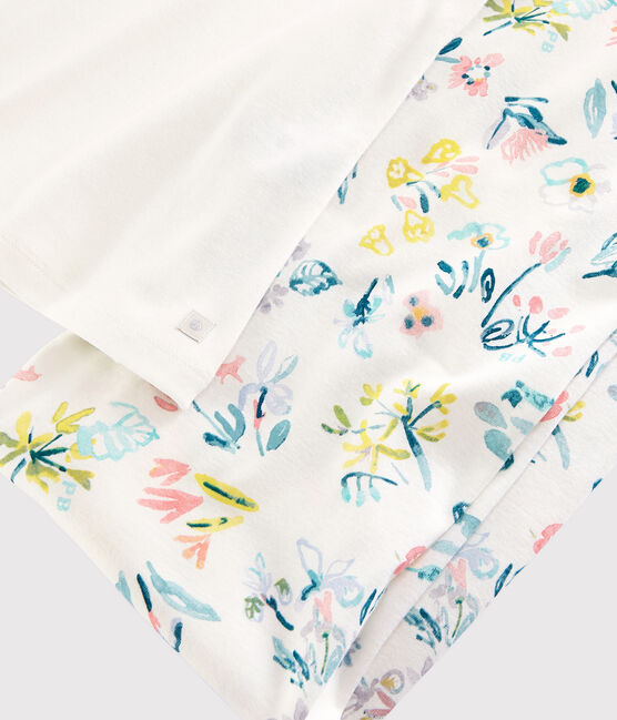 Pijama de flores primaverales de chica/mujer de algodón blanco MARSHMALLOW/blanco MULTICO