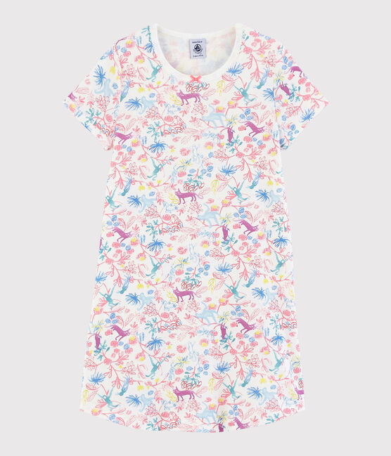 Camisón con estampado de jungla de niña de algodón blanco MARSHMALLOW/blanco MULTICO