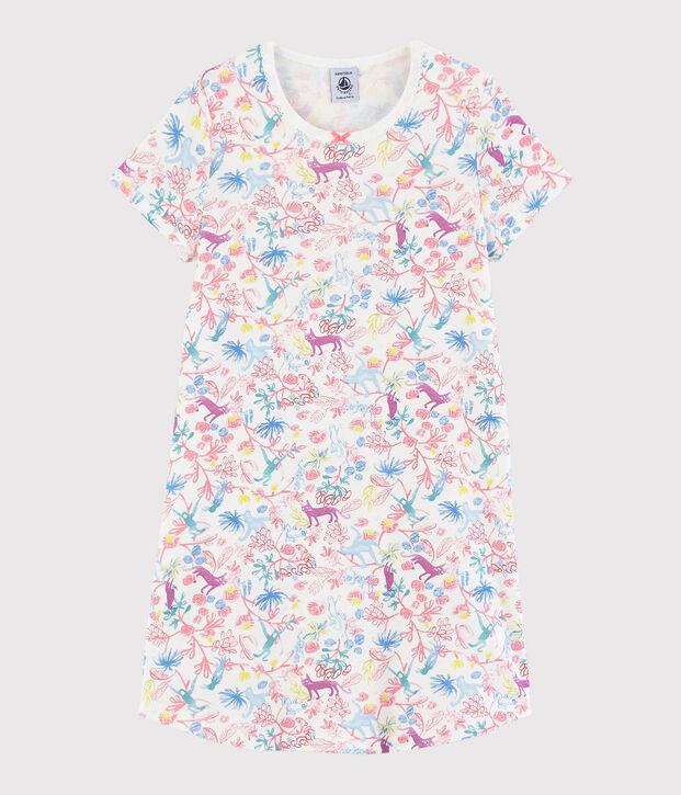 Camis&oacute;n con estampado de jungla de ni&ntilde;a de algod&oacute;n blanco/multicolor
