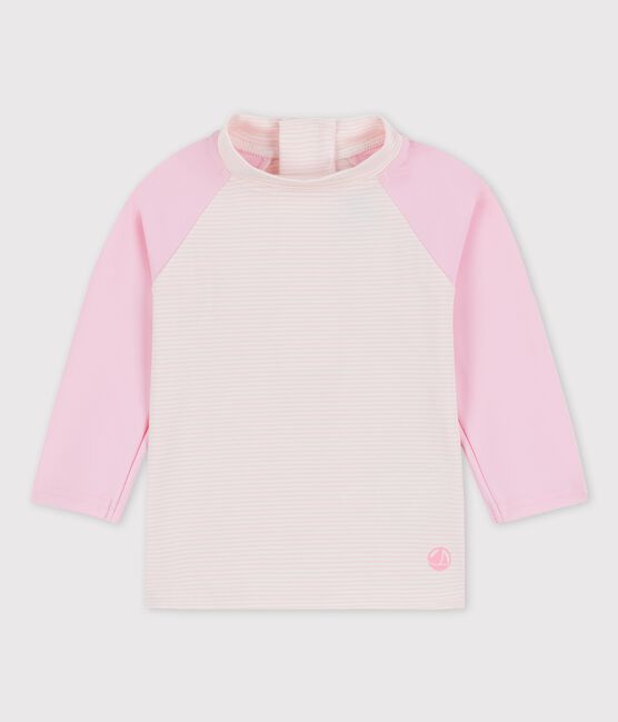Camiseta anti-UV eco-sostenible de bebé rosa MINOIS/blanco MARSHMALLOW
