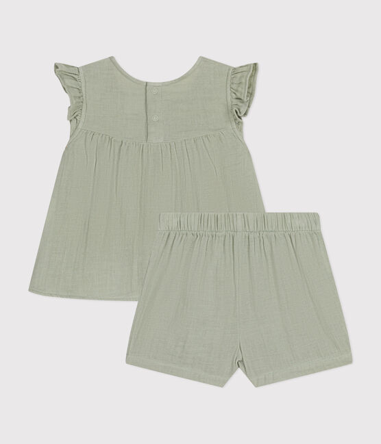 Conjunto de blusa y pantalón corto de gasa de algodón para bebé verde HERBIER