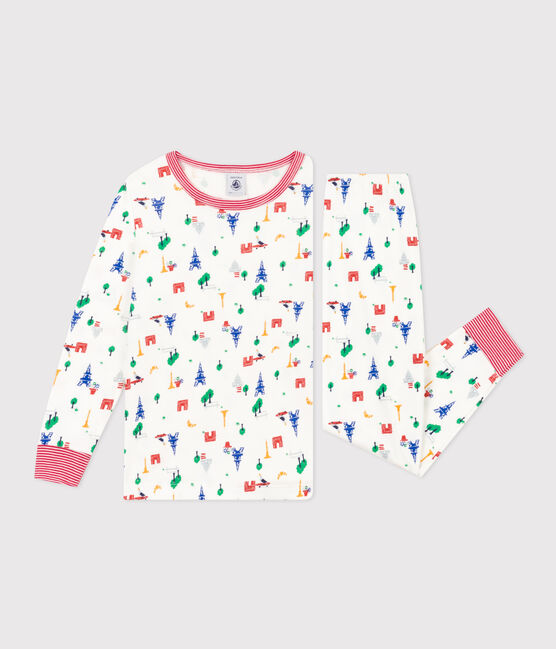 Pijama infantil de algodón con estampado de París blanco MARSHMALLOW/azul MEDIEVAL/ MULTICO