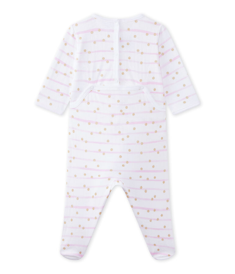 Pijama en t&uacute;bico rayado para beb&eacute; ni&ntilde;a blanco/rosa/amarillo