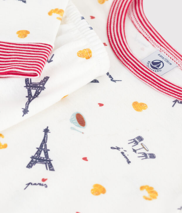 Pijama infantil de algod&oacute;n estampado, muy entallado. blanco/multicolor