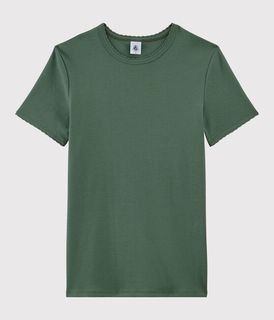 Camiseta de cuello redondo emblemática de algodón de mujer verde VALLEE