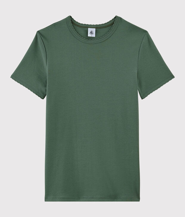 Camiseta de cuello redondo emblem&aacute;tica de algod&oacute;n de mujer verde