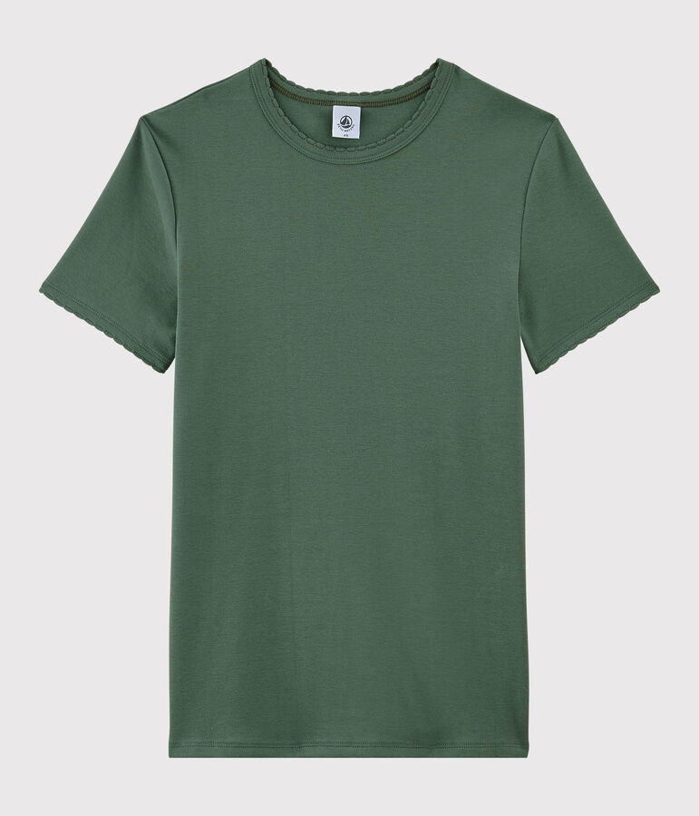 Camiseta de cuello redondo emblem&aacute;tica de algod&oacute;n de mujer verde