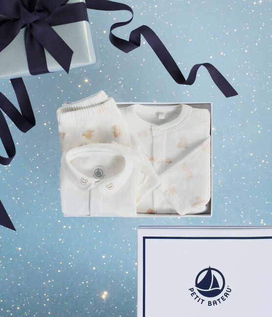 Conjunto de regalo de 3 piezas de algodón con estampado de osito para bebé MARSHMALLOW/ BRUN