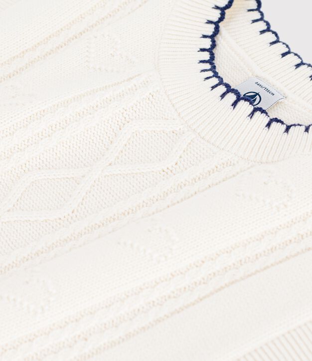 Jersey infantil sin mangas de lana y algod&oacute;n con detalle trenzado blanco
