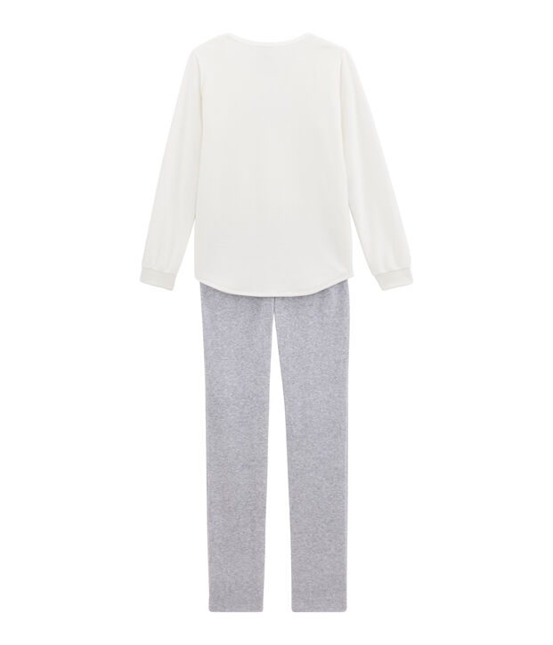 Pijama para ni&ntilde;a blanco/gris