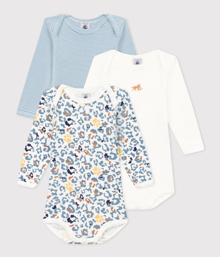 Lote de 3 bodis de algod&oacute;n de manga larga para beb&eacute; variante 1