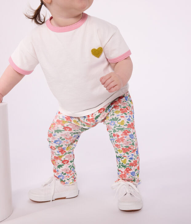 Leggings de algod&oacute;n con estampado de flores para beb&eacute; blanco/multicolor