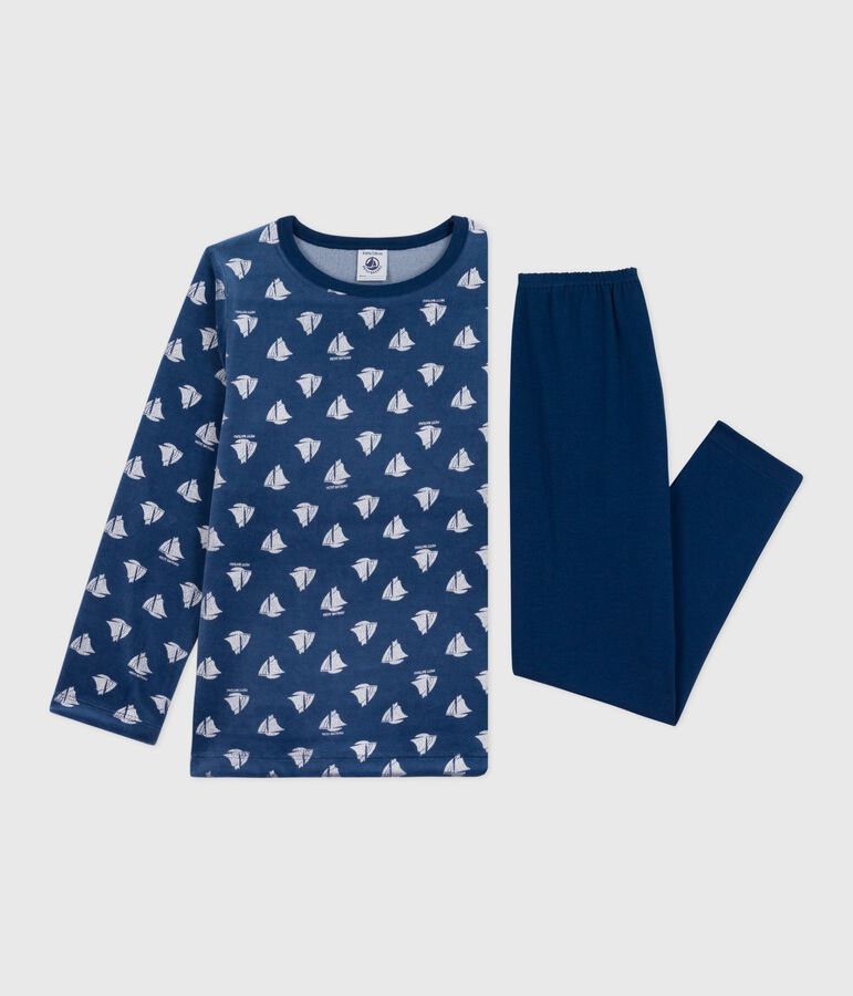 Pyjama  en coton manches longues en velours azul/blanco