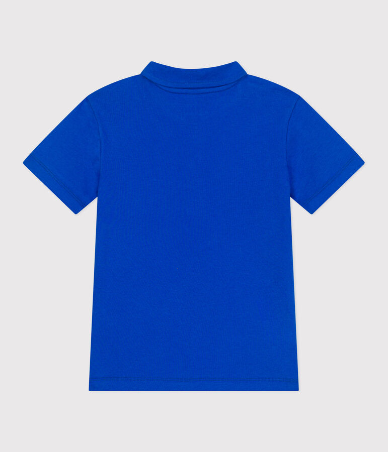 Polo infantil de algod&oacute;n liso de manga corta azul