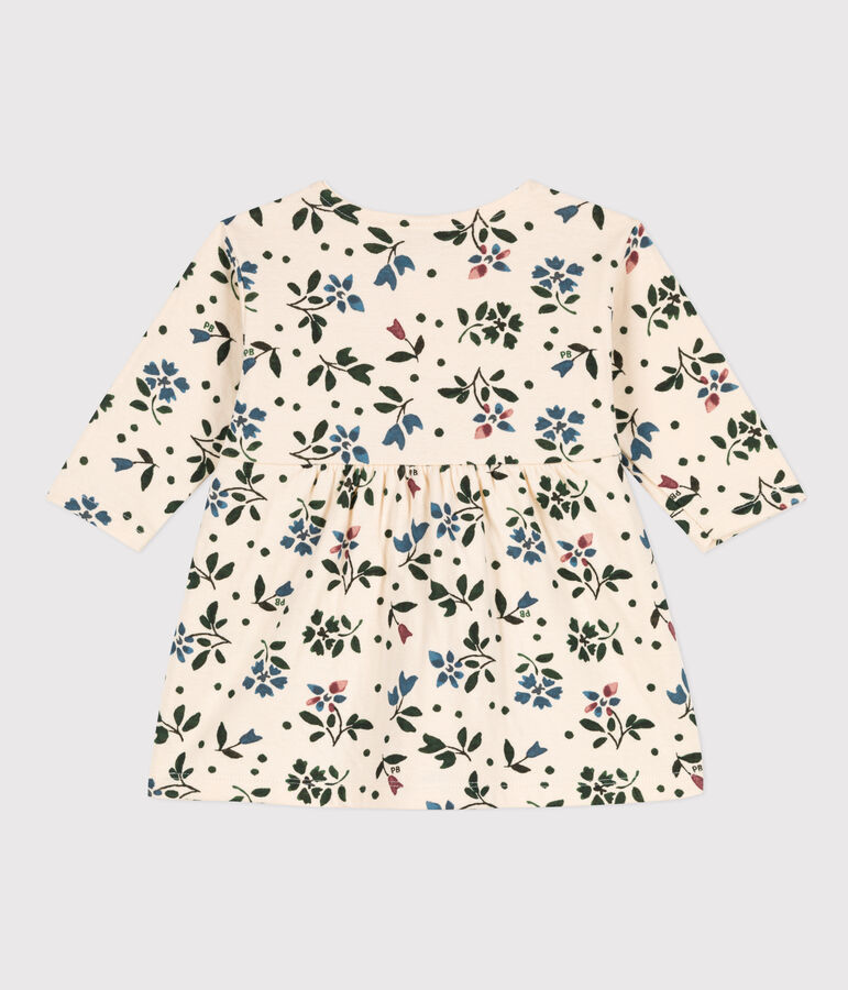 Vestido de manga larga con estampado de flores de t&uacute;bico de beb&eacute; crudo/multicolor