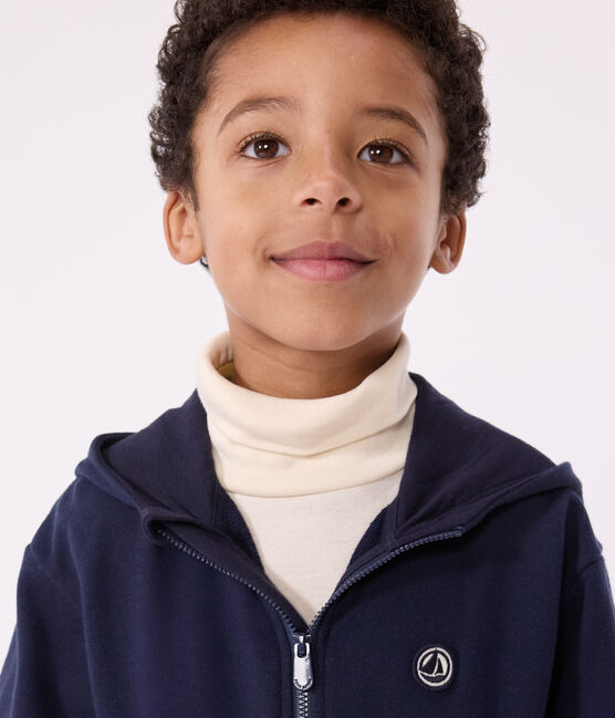 Sudadera infantil de algodón liso con capucha y cremallera azul SMOKING