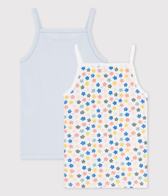 Juego de 2 camisas de tirantes de flores «retro» fosforescentes de algodón de niña variante 1