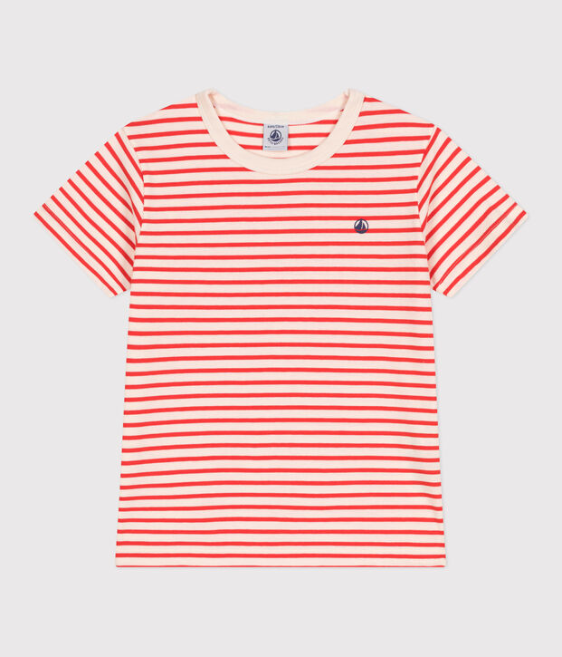 Camiseta infantil de manga corta de algod&oacute;n con rayas rojo/rojo