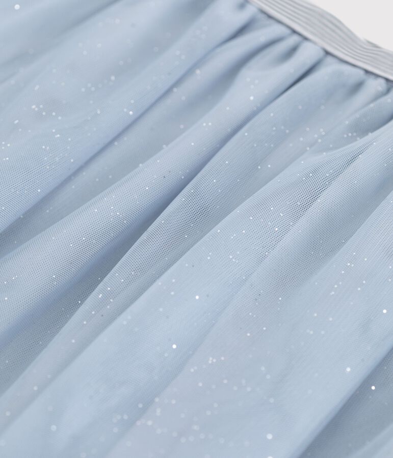 Falda infantil lisa de tul con lentejuelas azul/gris