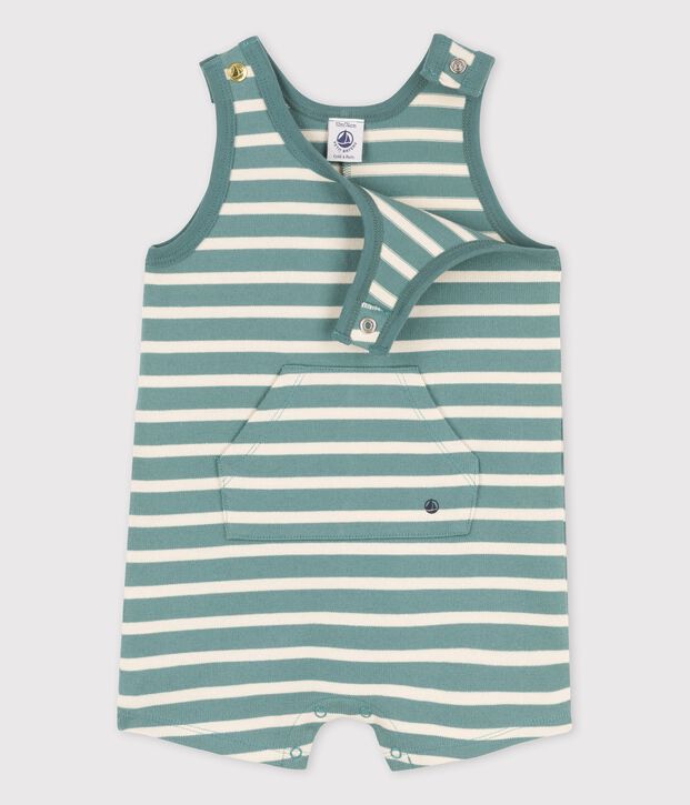 Mono corto de jersey grueso de beb&eacute; verde/crudo