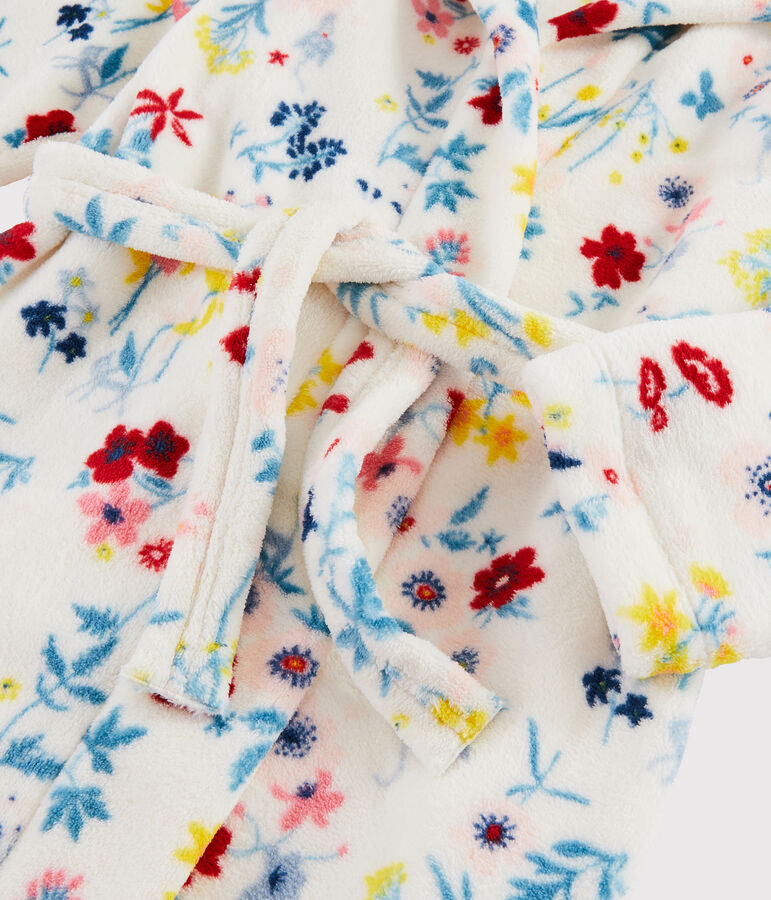 Bata de casa de polar para ni&ntilde;a con flores blanco/multicolor