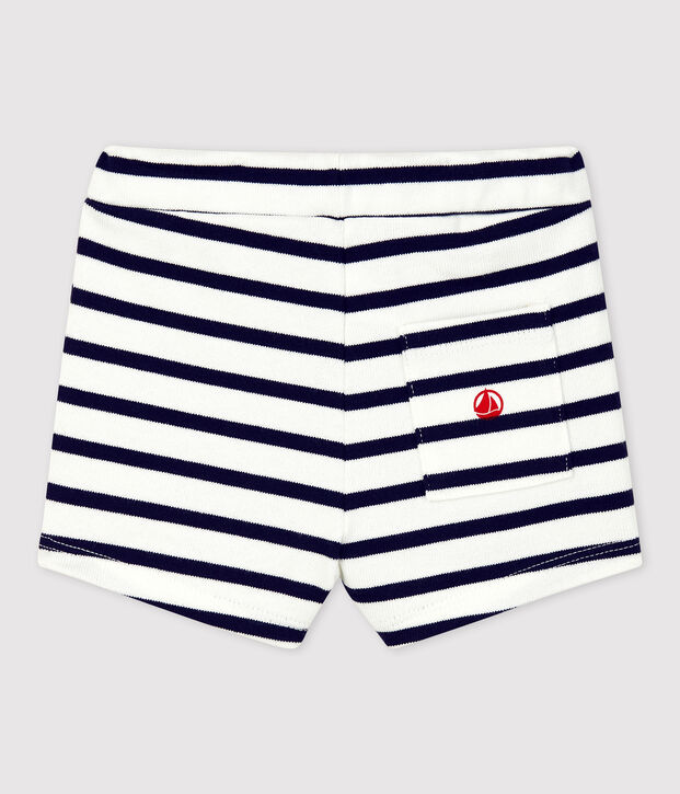 Shorts de jersey grueso ecol&oacute;gico de beb&eacute; blanco/azul