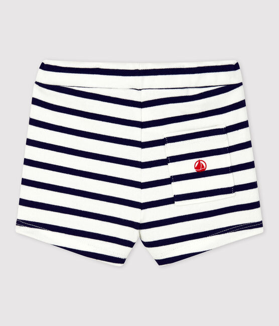 «Shorts» de jersey grueso ecológico de bebé blanco MARSHMALLOW/azul SMOKING
