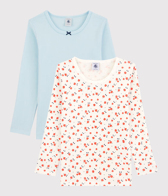 Juego de 2 camisetas de manga larga con estampado floral de niña de algodón variante 1