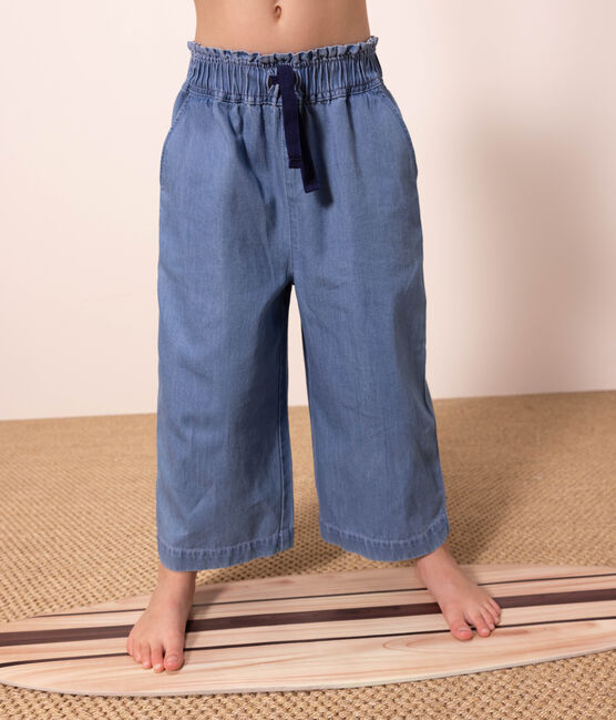 Pantalón ancho de tejido vaquero ligero para niña azul DENIM CLAIR